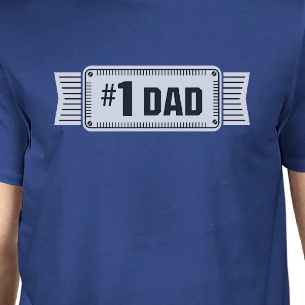 #1 Dad Mens Blue Cotton T-Shirt Vintage Design Graphic Tee For Dad