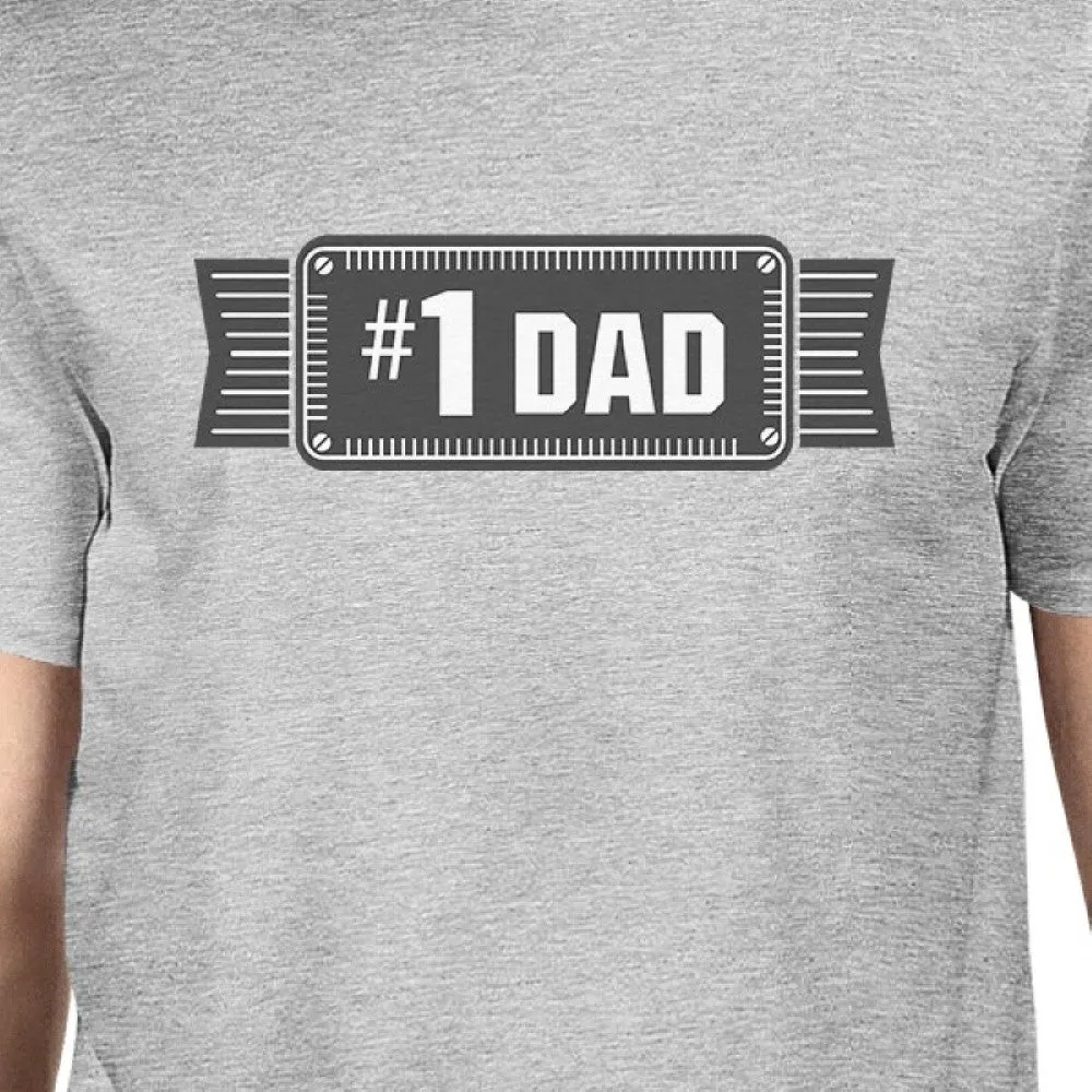 #1 Dad Mens Grey Cotton Graphic T-Shirt Unique Design Tee For Dad