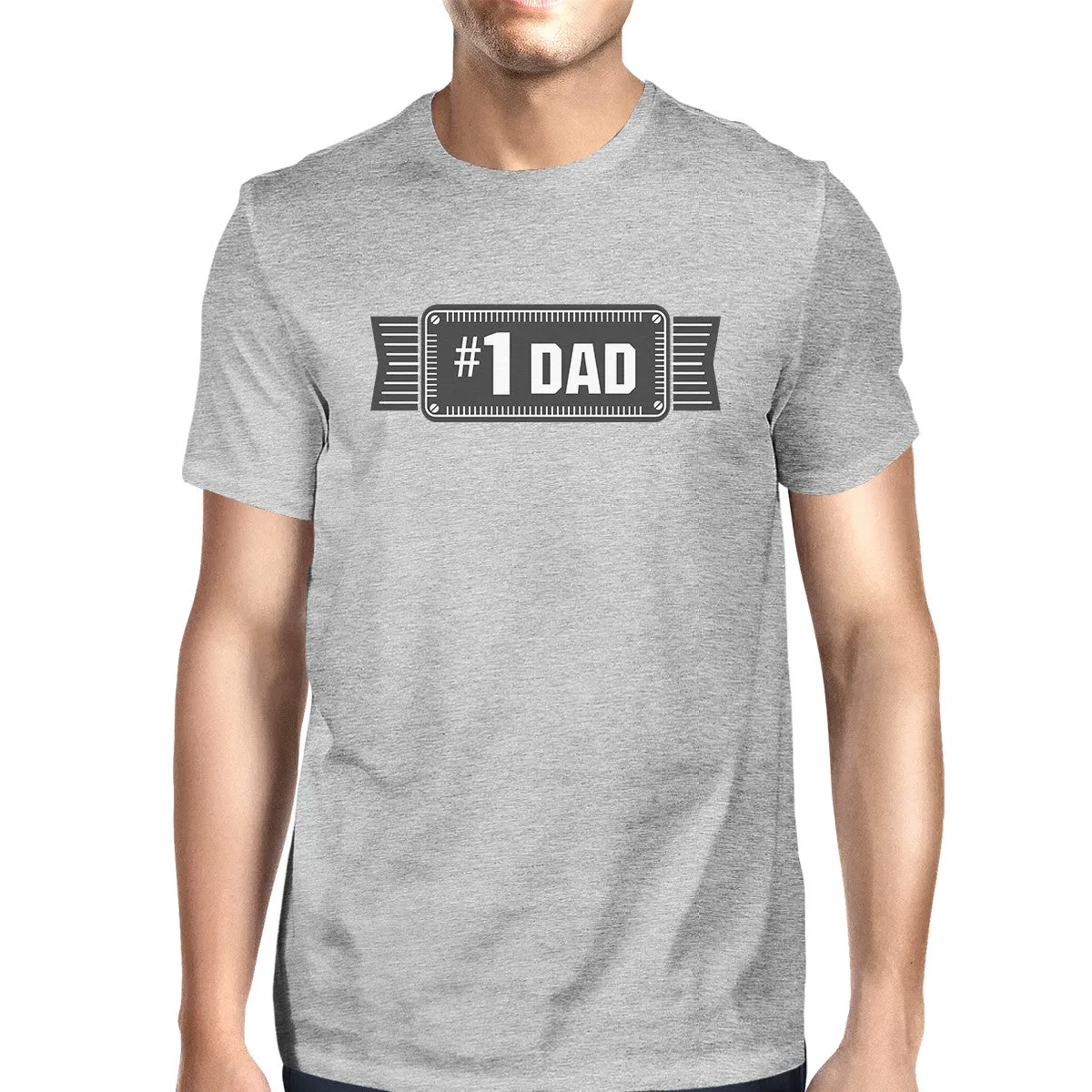 #1 Dad Mens Grey Cotton Graphic T-Shirt Unique Design Tee For Dad