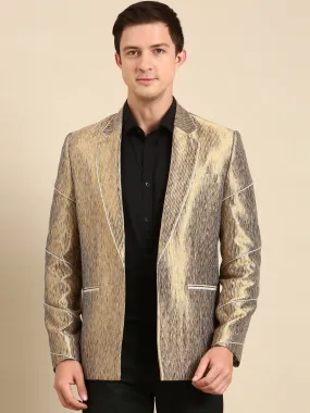 100 Silk Gold Jacquard Blazer for Men - MMJ0157