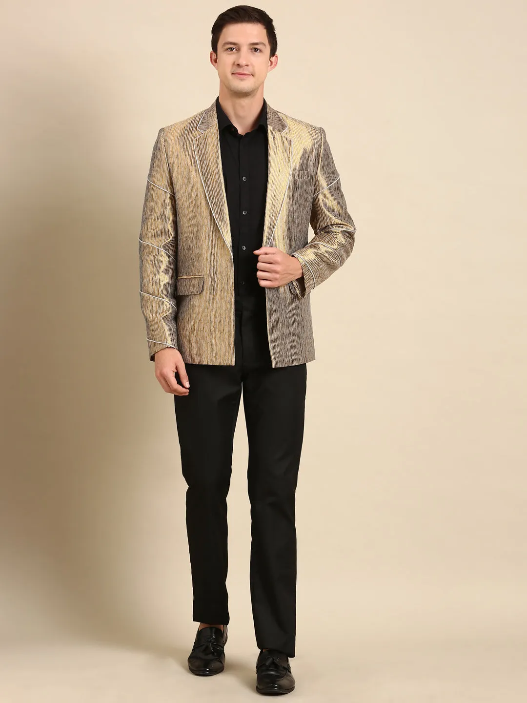 100 Silk Gold Jacquard Blazer for Men - MMJ0157