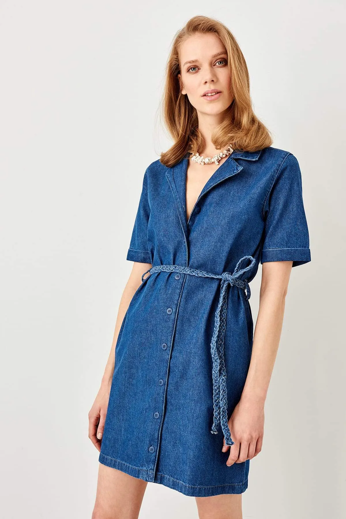 13098 Blue Denim Shirt Dress