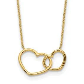 14K Yellow Gold Polished Finish Double Heart in Heart Design Pendant in a 17-inch Cable Chain Necklace Set