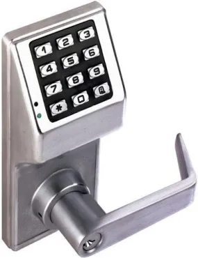 Alarm Lock DL2700 Pushbutton Cylindrical Door Lock, 100 Users, Straight Lever