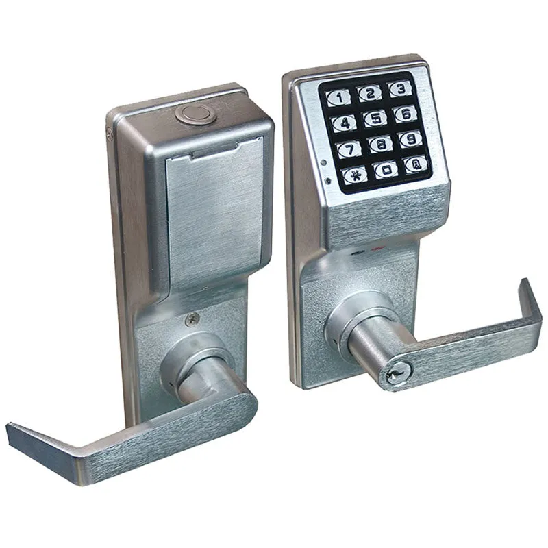 Alarm Lock DL4100-26D Lock Pushbutton Cylindrical Door Lock, 2000 Users, 40,000 Event Audit Trail, Weatherproof, Straight Lever, Satin Chrome