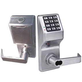 Alarm Lock DL4100IC US26D Pushbutton Cylindrical Door Lock, 2000 Users, 40,000 Event Audit Trail, Weatherproof, Straight Lever, SFIC, Satin Chrome