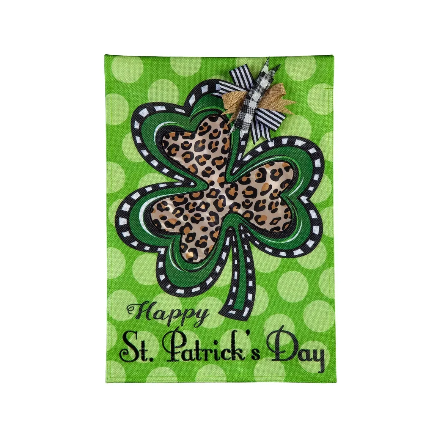 Animal Print Shamrock Garden Burlap Flag