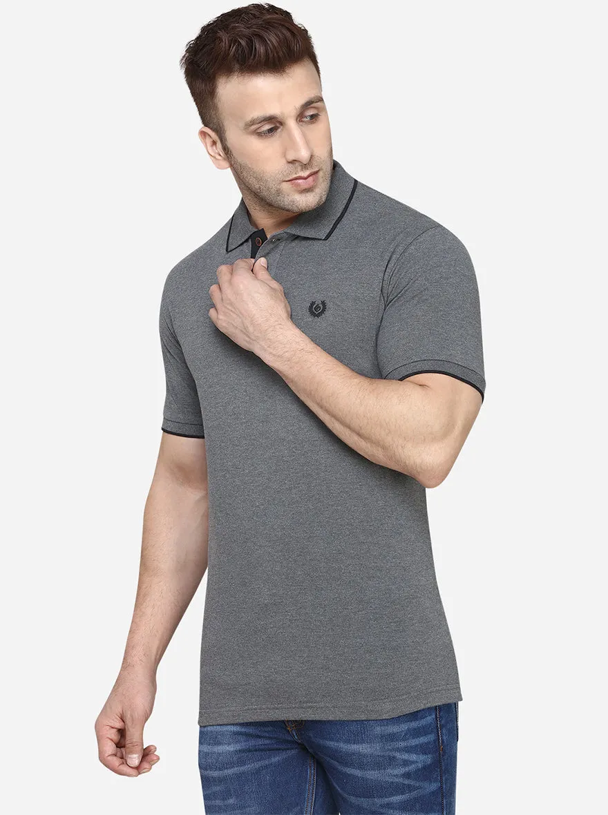 Anthra Melange Solid Slim Fit Polo T-Shirt | Greenfibre