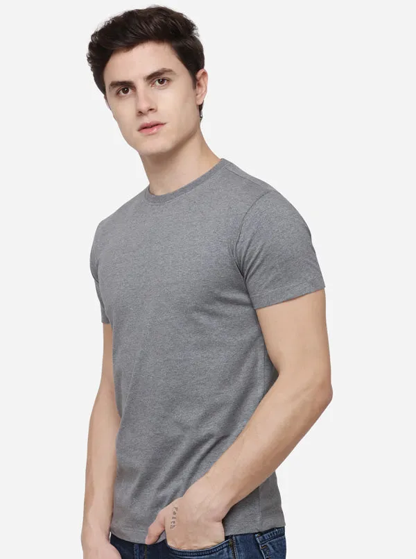 Antra Melange Solid Slim Fit T-Shirt | JadeBlue