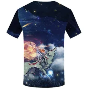 Aurora T shirts Men Wolf Tshirt Printed Animal T-shirts Graphic Fire T-shirts 3d Colorful Tshirts Casual Short Sleeve summer