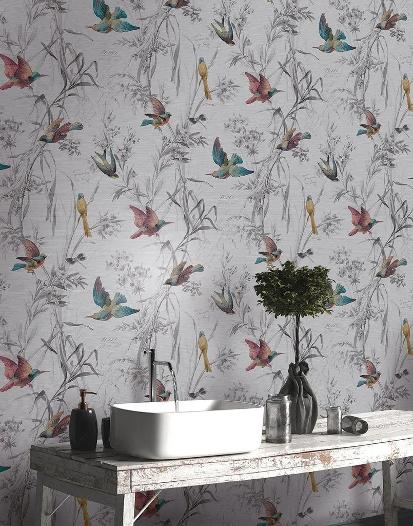 Birds Of Paradise Wallpaper in Frost from the Sanctuary Collection