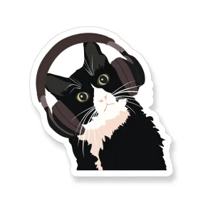 Black Cat With Headphones Sticker