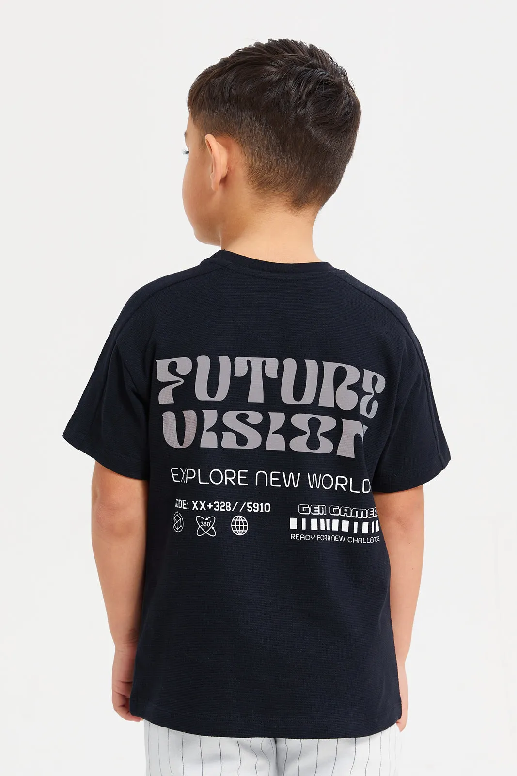 Boys Black Holographic Print T-Shirt