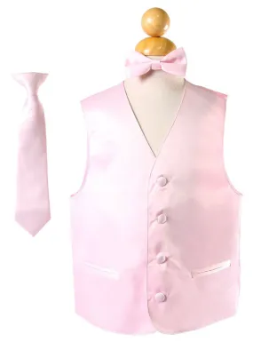 Boys Pink Satin Vest with Neck Tie and Bow Tie