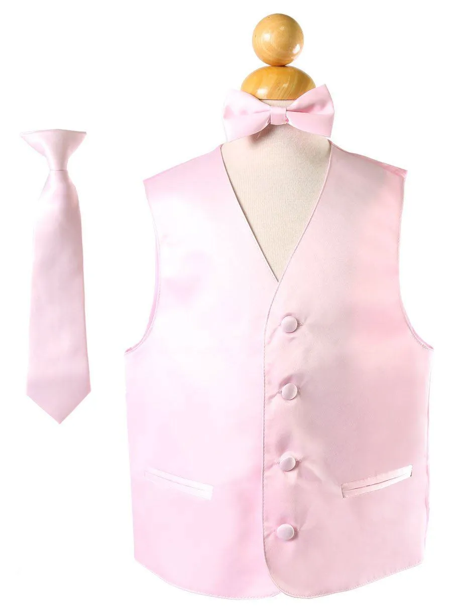 Boys Pink Satin Vest with Neck Tie and Bow Tie