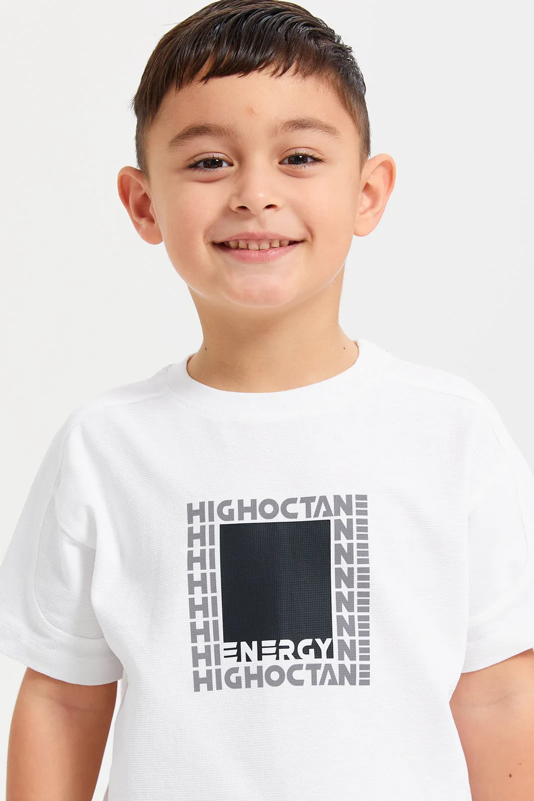 Boys White Holographic Print T-Shirt