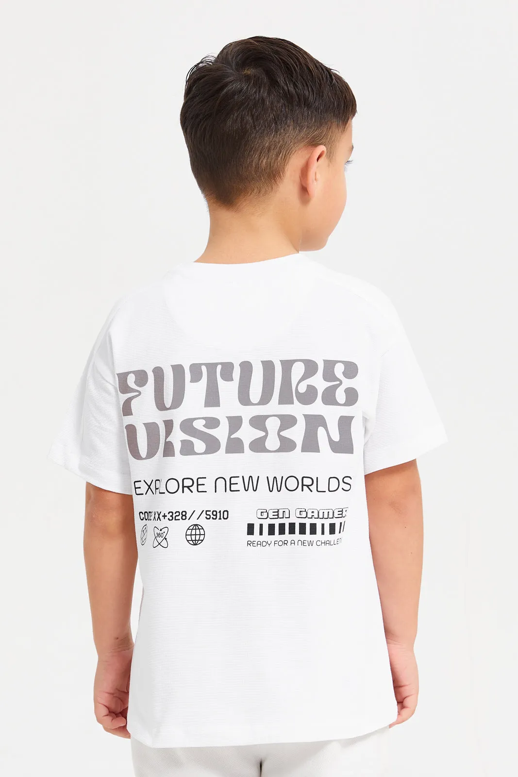 Boys White Holographic Print T-Shirt