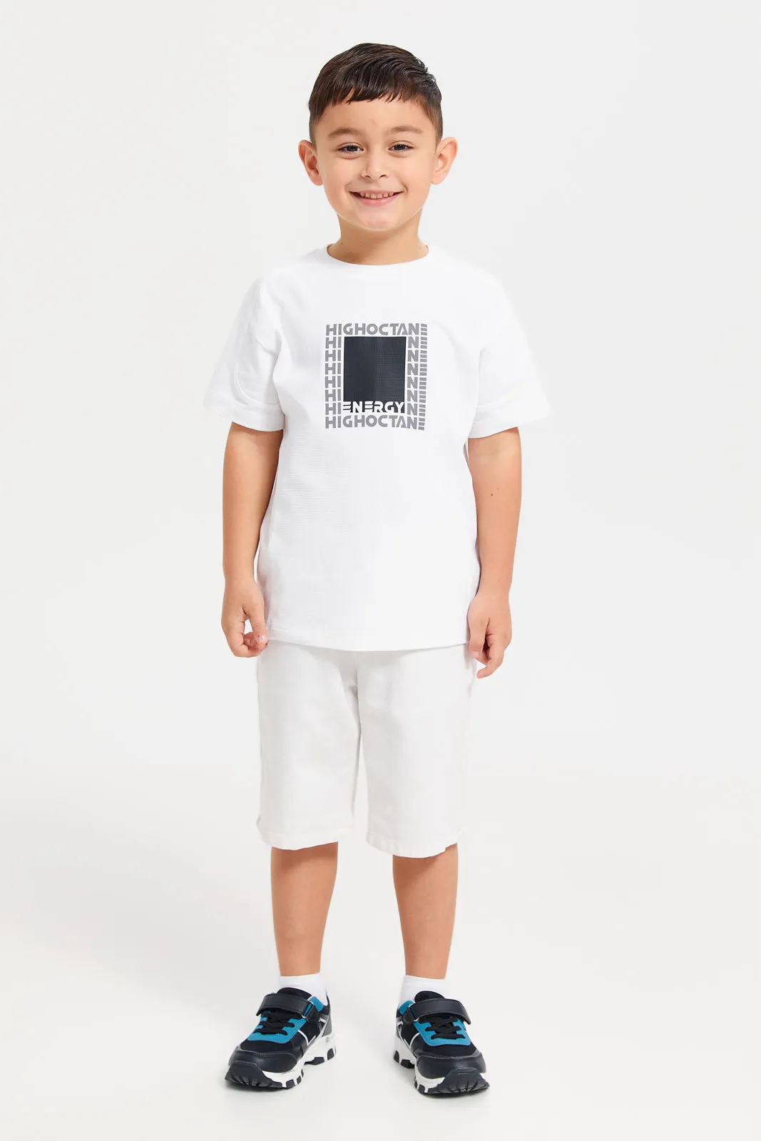 Boys White Holographic Print T-Shirt