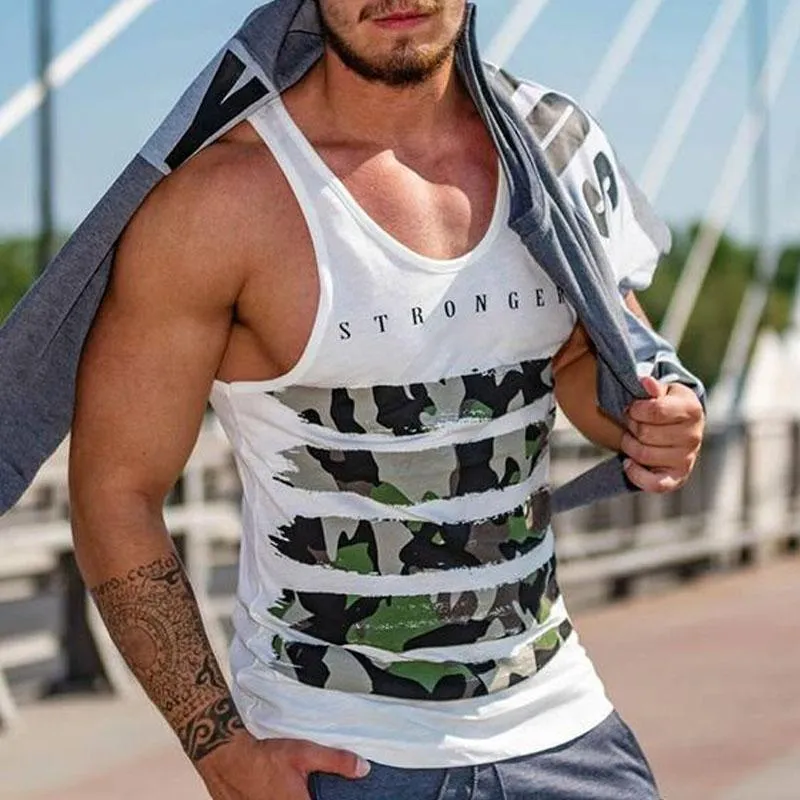 Camouflage Letters Printed Casual Fitness Vest