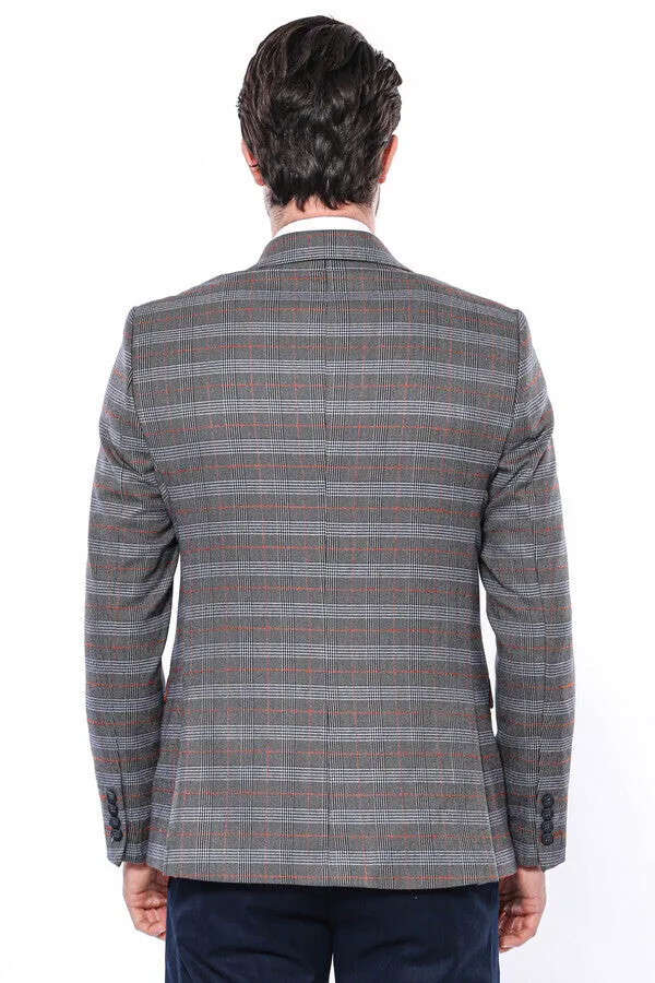 Checked Single Button Brown Men Blazer - Wessi