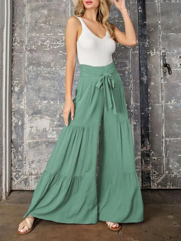 Chic Wide-Leg Cotton Pants with Stylish Woven Straps