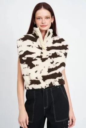 Cow Print Vest With Zipper