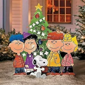 cozy 36'  Gang Around the Tree Christmas Yard Art Outdoor Christmas Decor Hammered Metal Charlie Brown 42 in