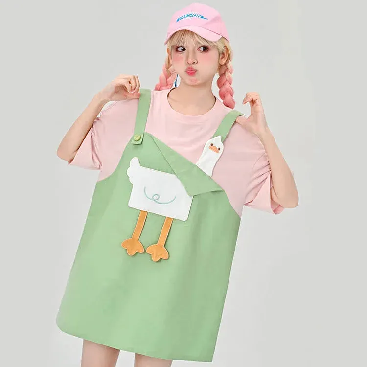 Cute and Quirky: Cartoon Duck Embroidery T-Shirt Dress