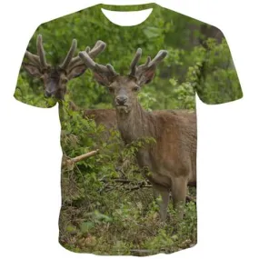 Deer T-shirt Men Animal Tshirts Cool Deep Forest Tshirt Printed Hip Hop Tshirts Casual Christmas T-shirts Graphic Short Sleeve