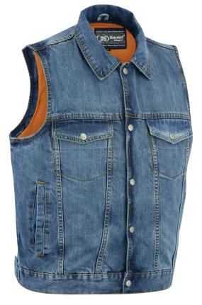 DM979BU Snap/Zipper Front Denim Vest- Blue