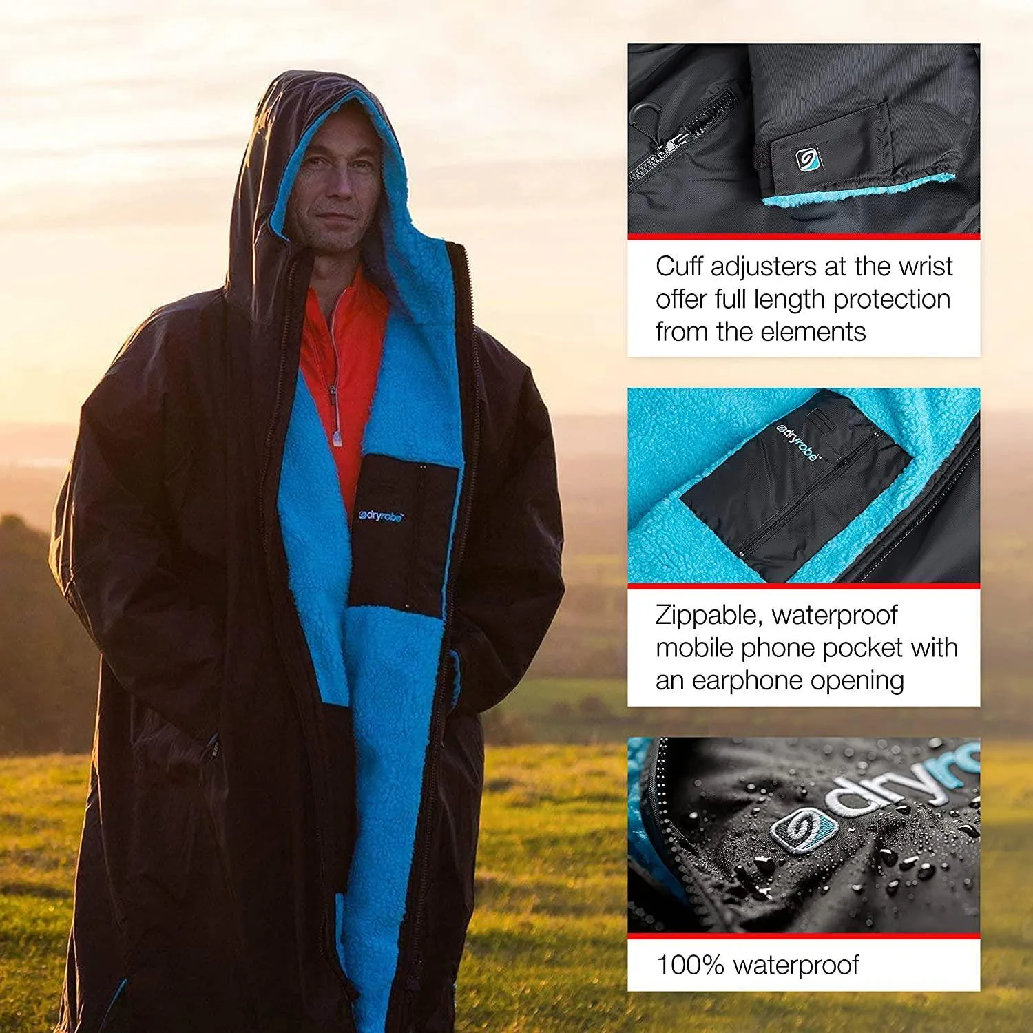 dryrobe® Advance Weatherproof Changing Robe Black/Pink