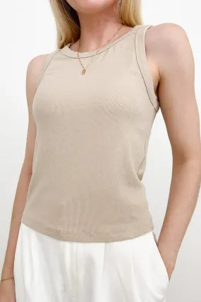 Everly Ribbed Knit Tank Top in Tan