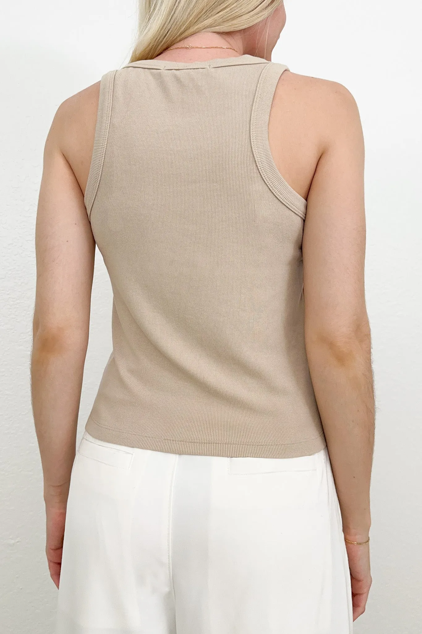 Everly Ribbed Knit Tank Top in Tan