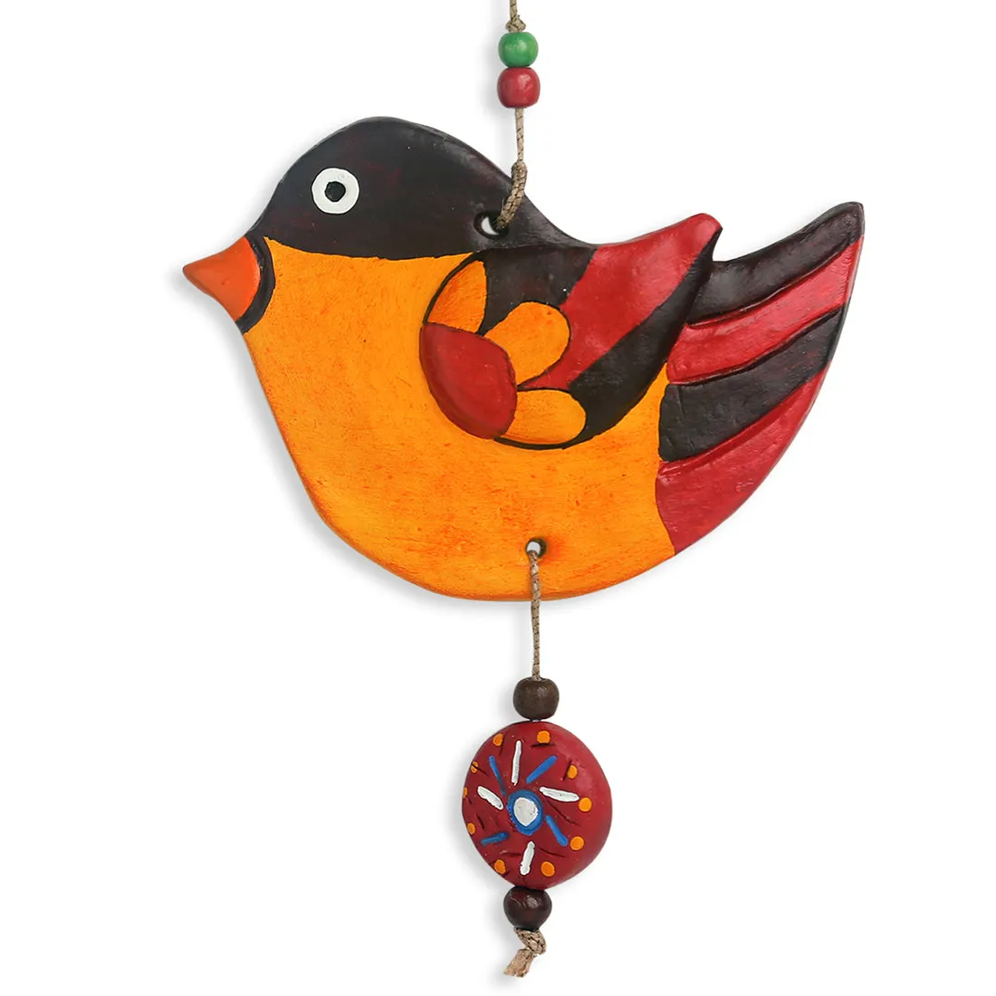 'Feathered Sparrows' Handmade & Handpainted Terracotta Decorative Wall Hangings (Set of 2)