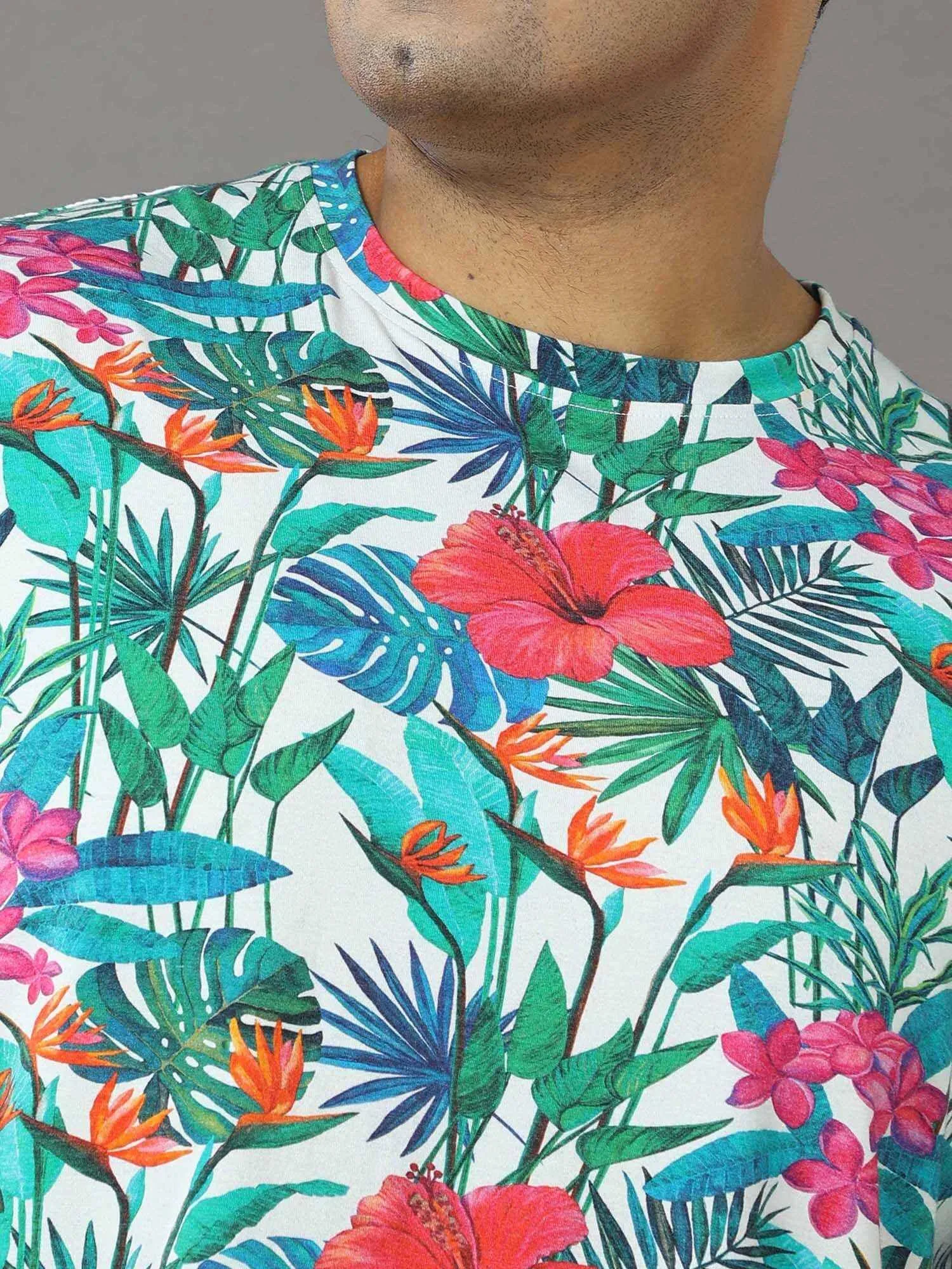 Floral Digital Printed Round Neck T-Shirt Men's Plus Size