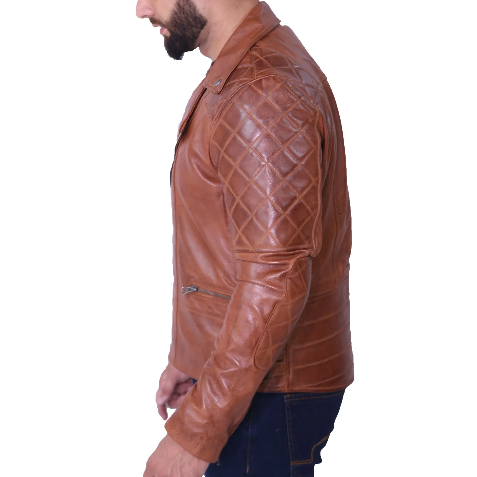 Frisco Quilted Asymmetrical Brown Motorcycle Leather Jacket