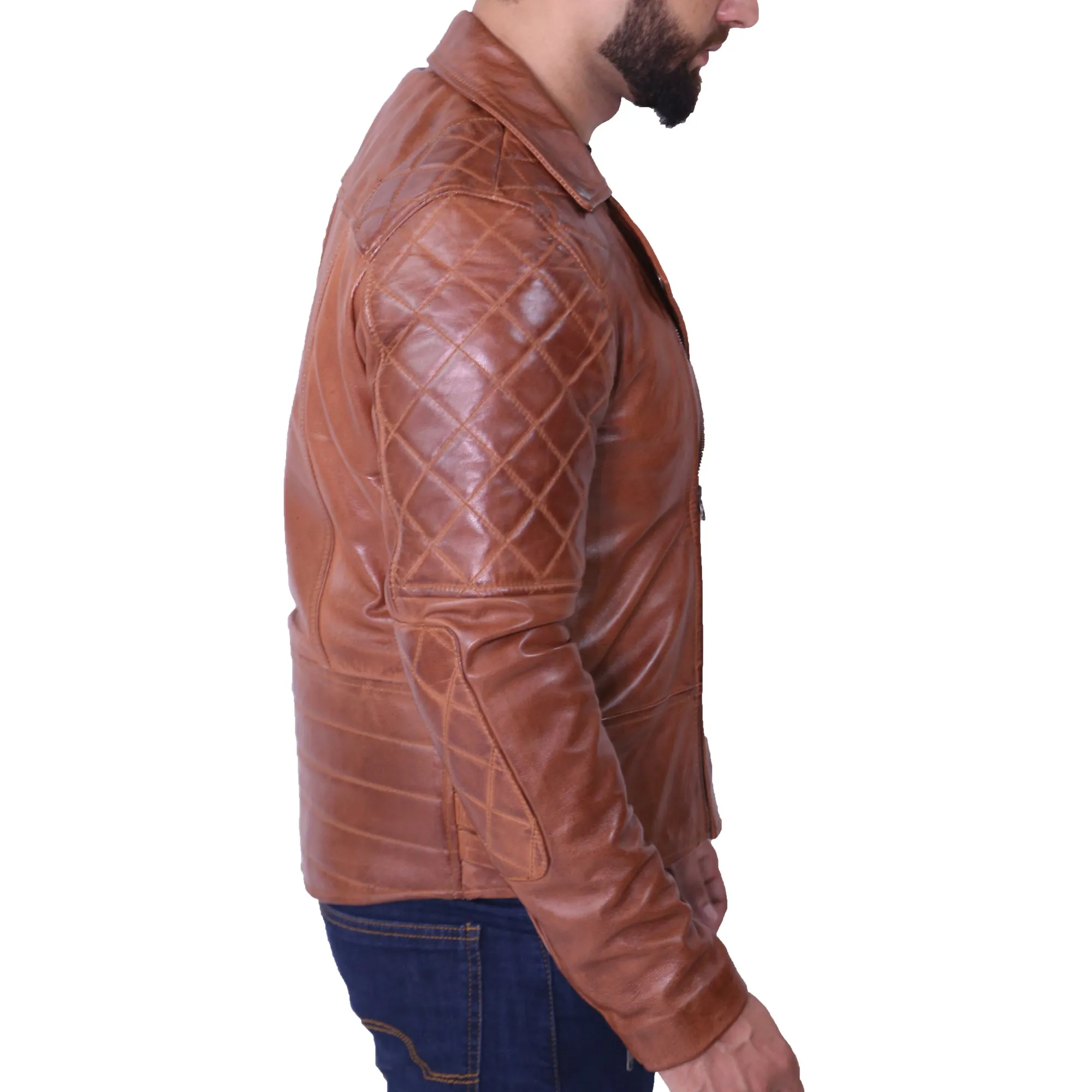 Frisco Quilted Asymmetrical Brown Motorcycle Leather Jacket