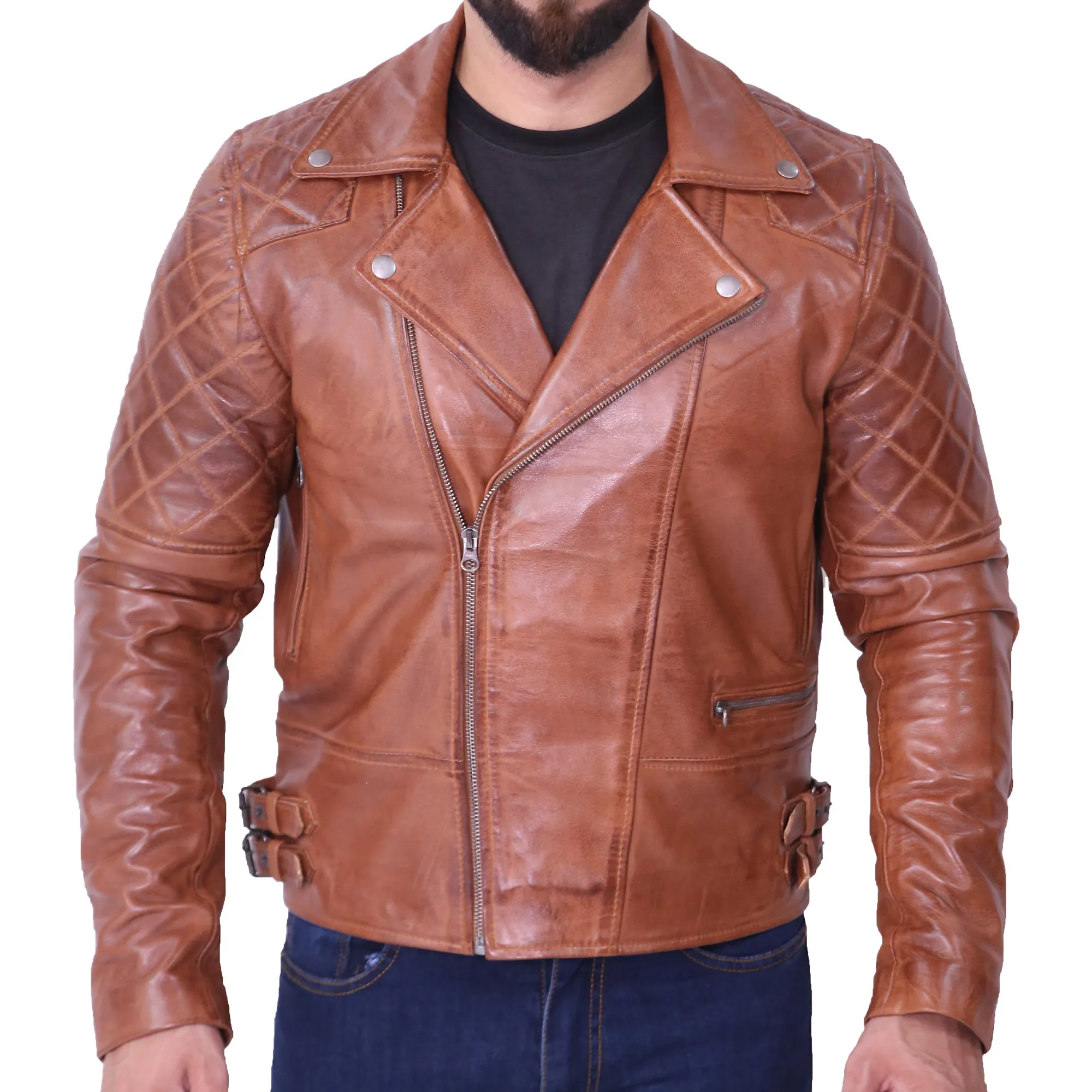 Frisco Quilted Asymmetrical Brown Motorcycle Leather Jacket