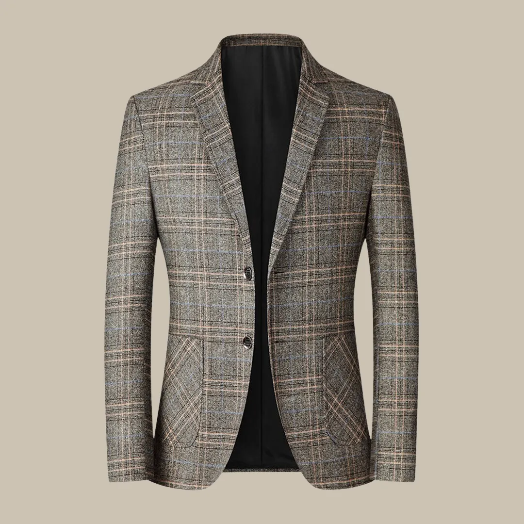 Gents - Classic Checked Vintage Blazer with Button Closure for Men