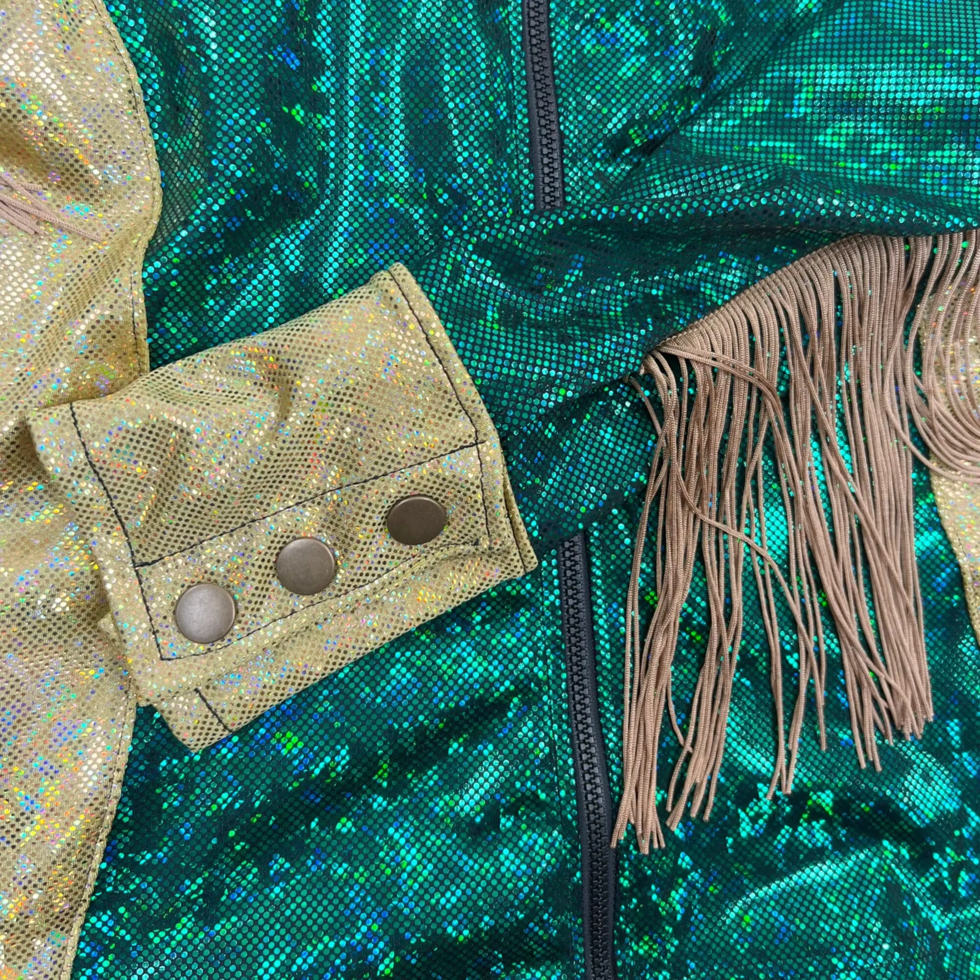 Gold and Green Kaleidoscope Rodeo Shirt with Fringe