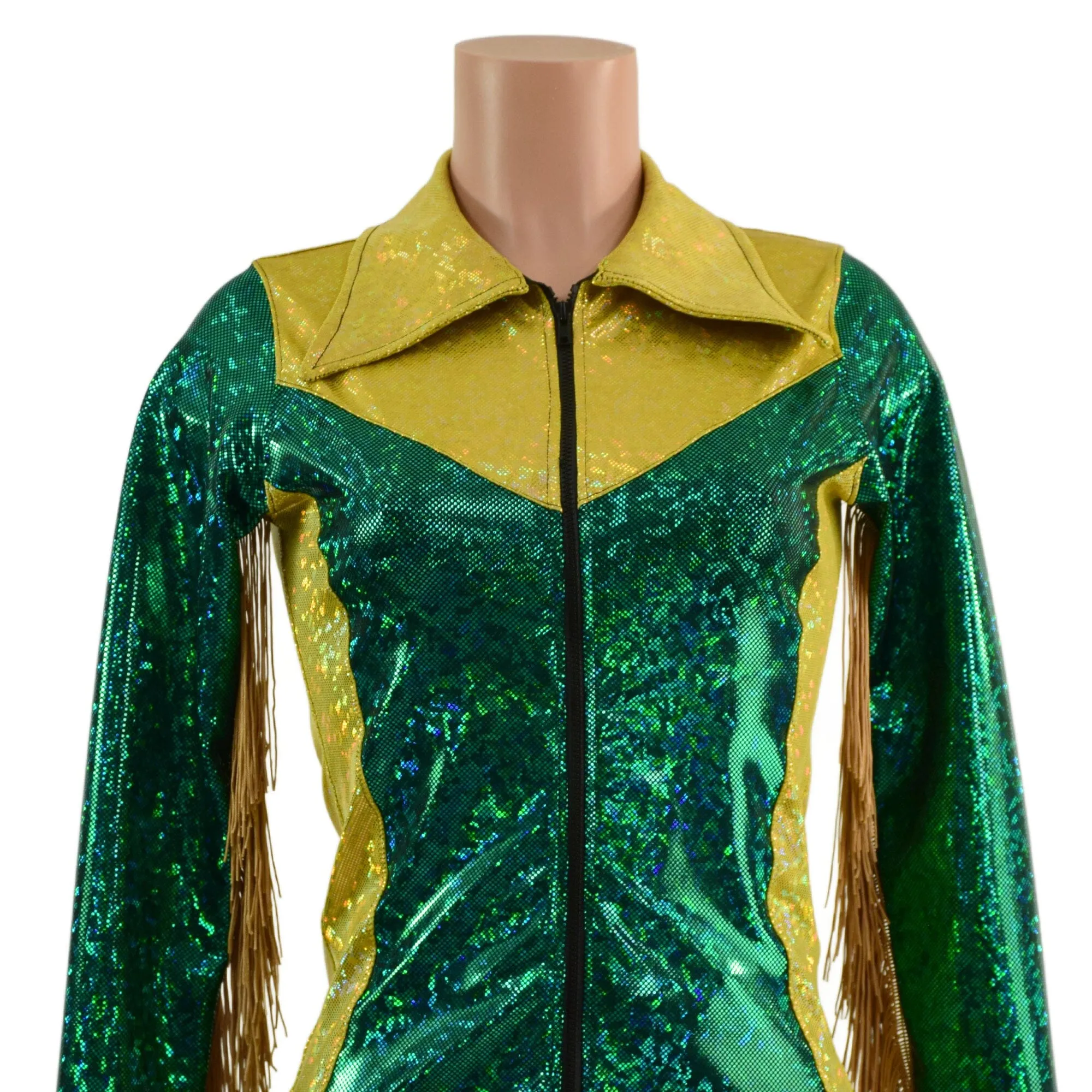 Gold and Green Kaleidoscope Rodeo Shirt with Fringe