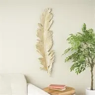 Gold Polystone Bird Large Metallic Feather Wall Decor - 14" X 2" X 47"