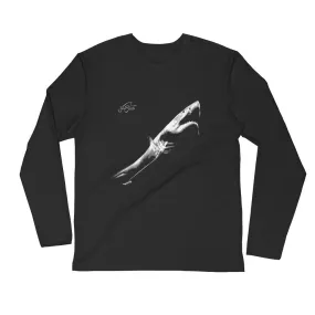 Great White Font Tiger Shark Back Apex Shark JuanSharks Signature Long Sleeve Fitted Crew