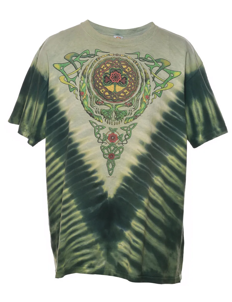 Green Celtic Grateful Dead Tie-Dye Band T-Shirt - L