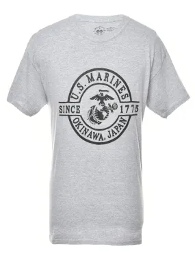 Grey US Marines Printed T-shirt - L