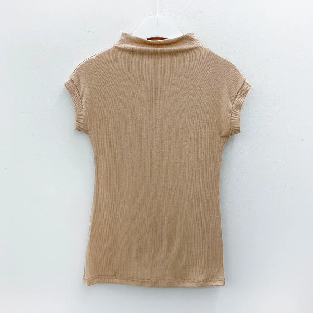 Half Turtleneck Sleeveless Ribbed T-shirt L1002