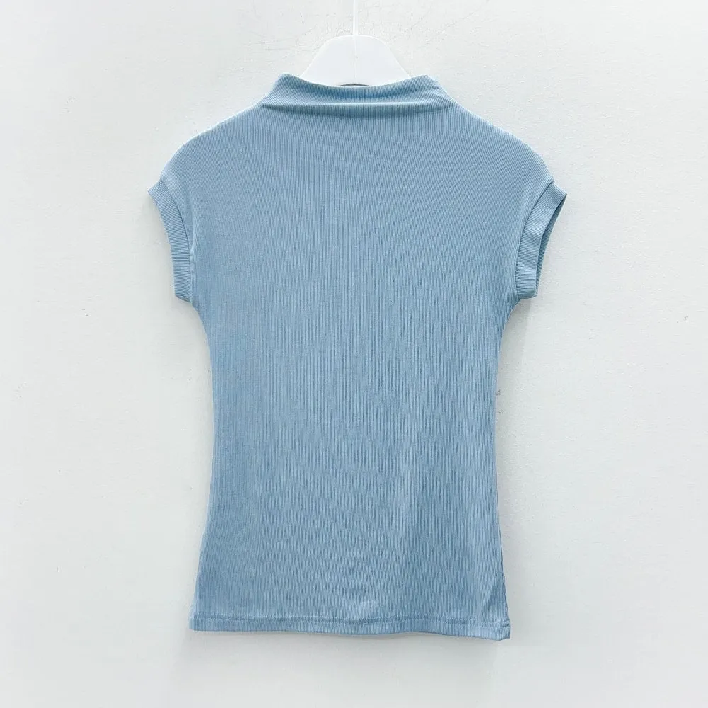 Half Turtleneck Sleeveless Ribbed T-shirt L1002