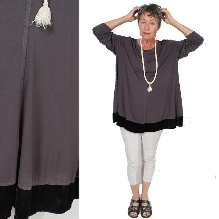 HeartString l/slv Black Velvet Trim Inland Holiday Top Sophisticated Casual Resort Wear Boho 5X