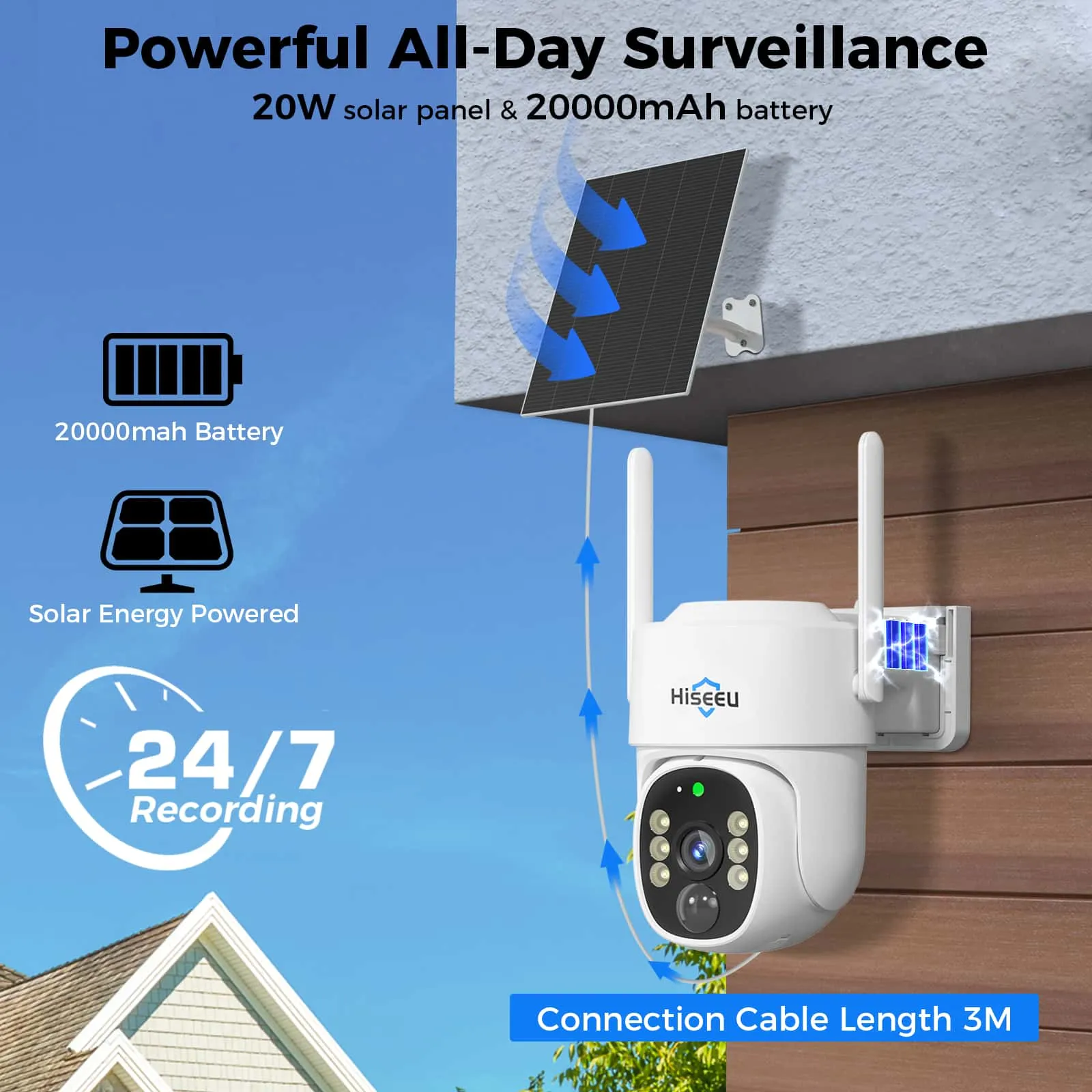 Hiseeu Cellular Security Camera, 4G Security Camera Wireless Outdoor, No WiFi Needed, Solar Powered, PIR Motion Detection, 360° View Pan/Tilt, Color Night Vision, Easy to Setup, 64G SD & SIM Card