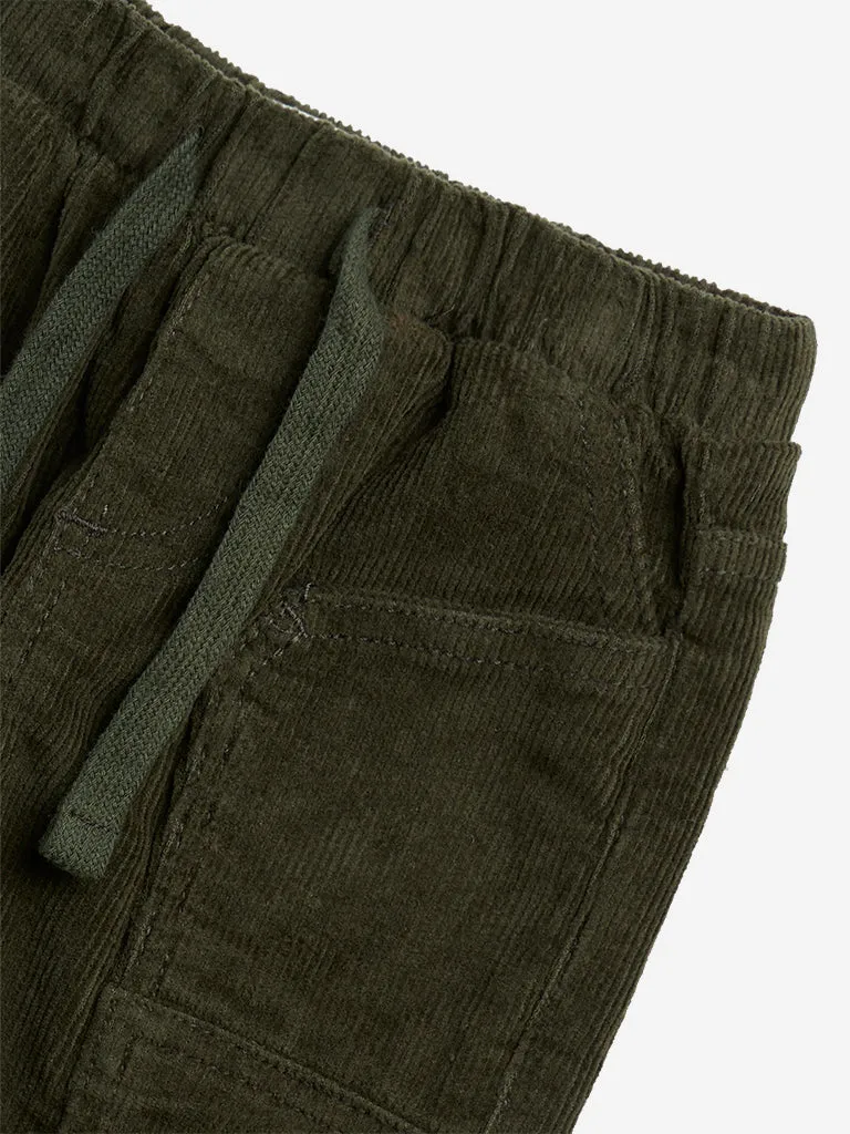 HOP Baby Olive Corduroy Mid-Rise Cotton Blend Joggers